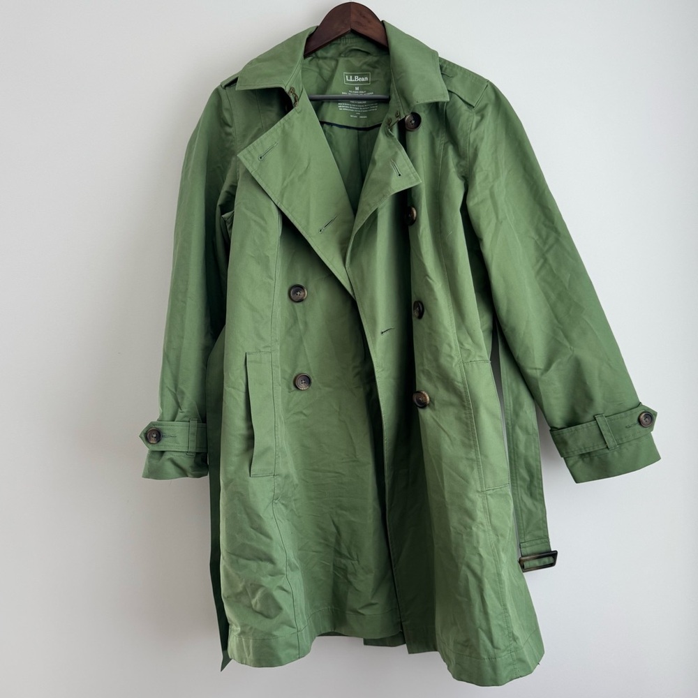 L.L.Bean Commuter Trench Rain Coat Green Belted Medium